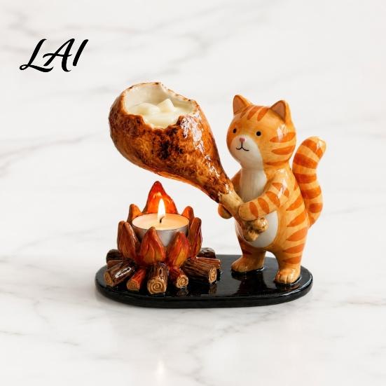Cute Animal Candle Holder Campfire Tealight Holder Durable Resin with Cat Orange Fox And Dachshund Figurines Warm Cozy Atmosphere Decorative Stand