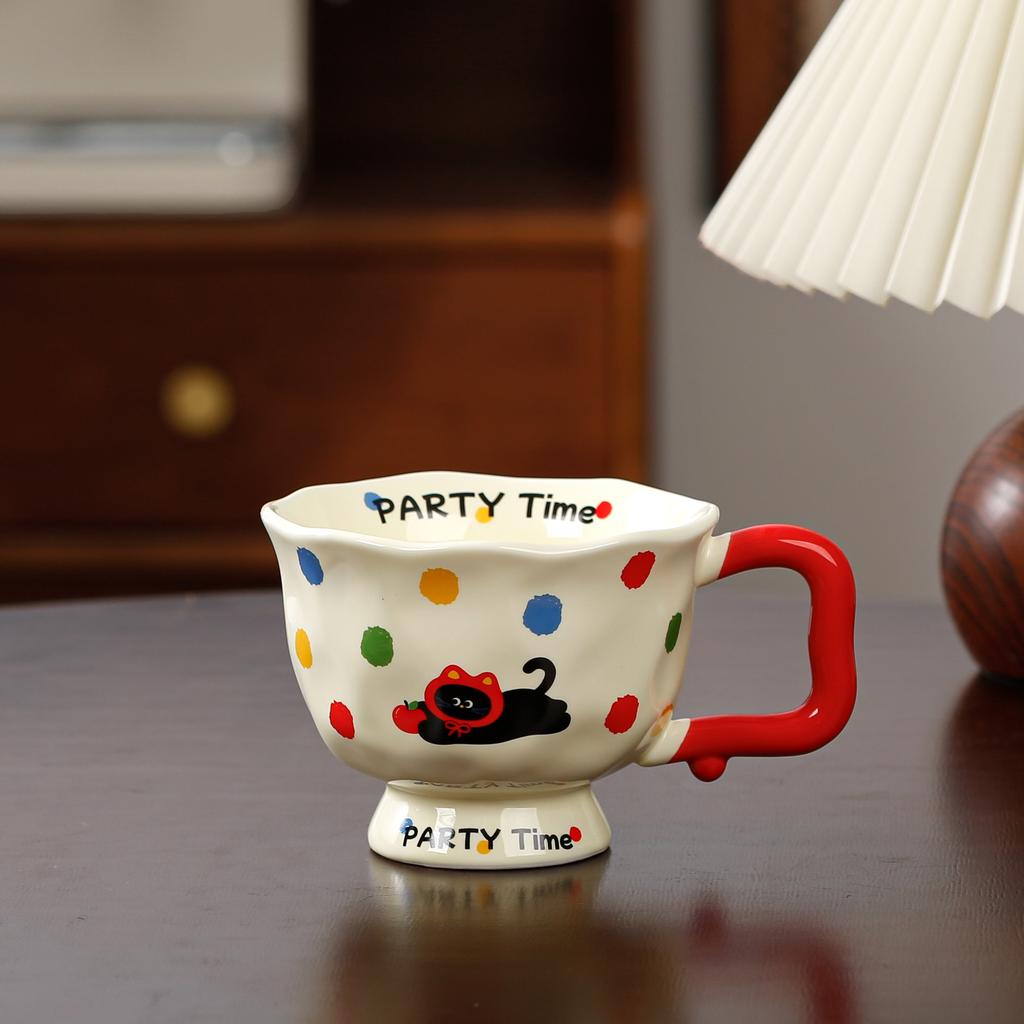 High Temperature Resistant Goblet Polka Dot Cute Pet Cartoon Cute Ceramic Cup High Looking Office Drinking Mug Souvenir Gift