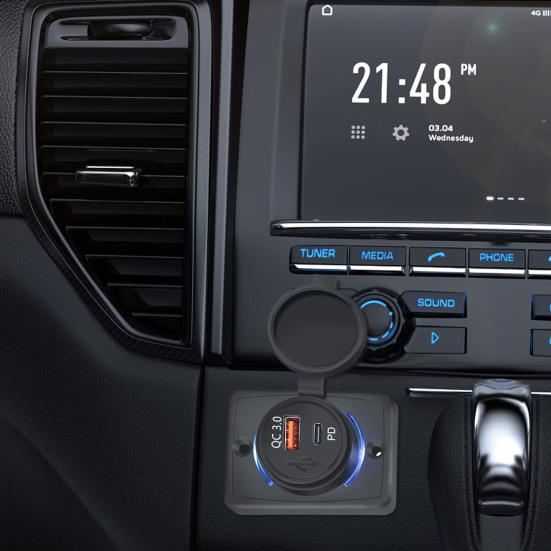 48W Car Charger with Dual PD Ports Wall Mount USB Charging Station for Phones Tablets Universal 12V-24V Fast Charging Car Adapter for Boat SUV ATV RV