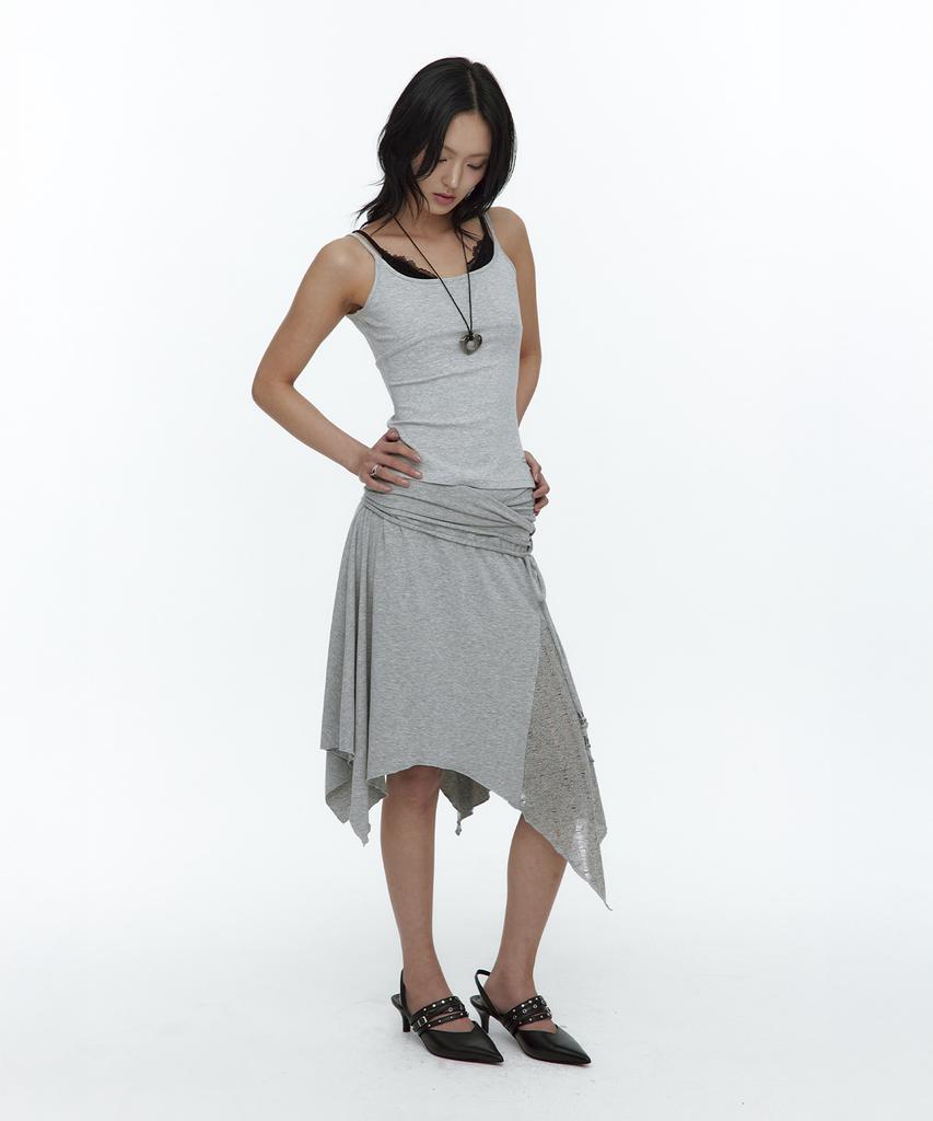 Rough Neck Knit Layer Drape Skirt Gray