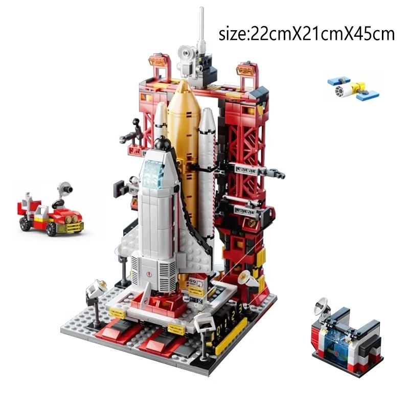 Space Rocket Launching Model Building Blocks City Aerospace Space Station Shuttle Ship Astronaut Bricks Toys Children