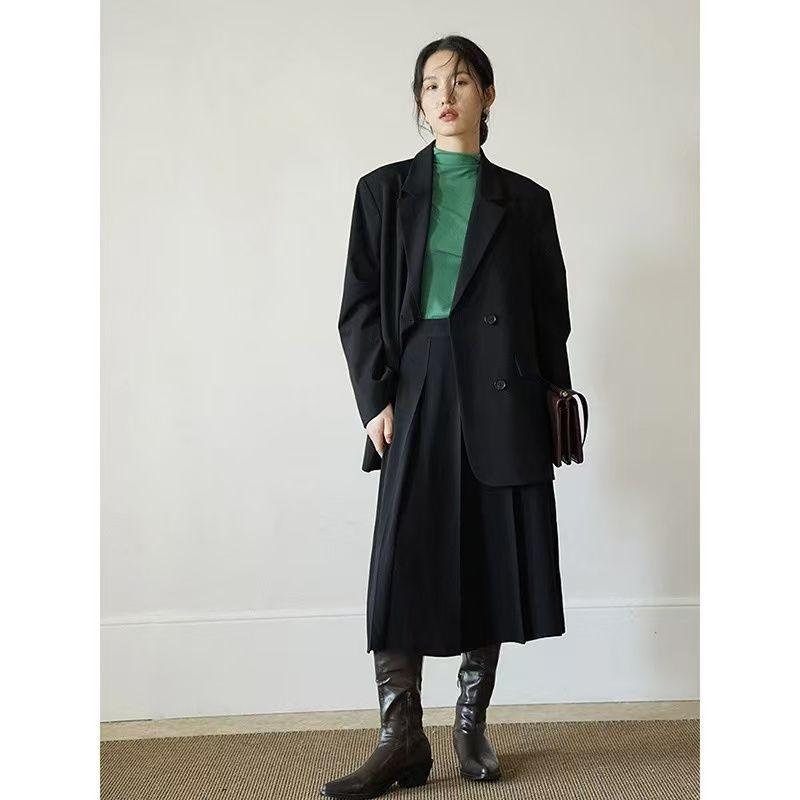 

Серый профессиональный женский пиджак Весна Осень Свободный крой Дизайнерский блейзер Высококачественный материал S чёрный