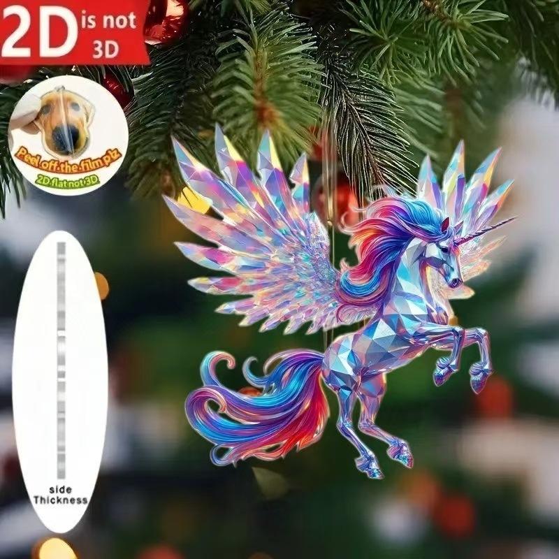2D Acrylic Horse Charm Car Rearview Mirror Pendant Christmas Tree Hanging Home Decoration New Year Party Ornament Gift