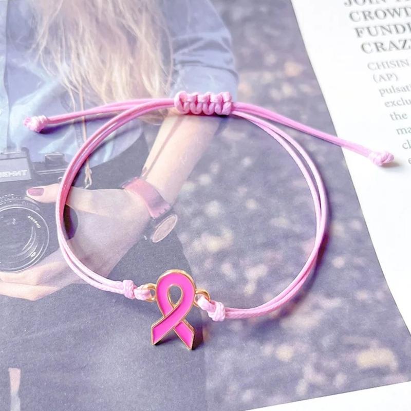 Paquete de 24 pulseras trenzadas de cinta ajustables, pulsera cómoda para la causa de concienciación sobre el cáncer de mama