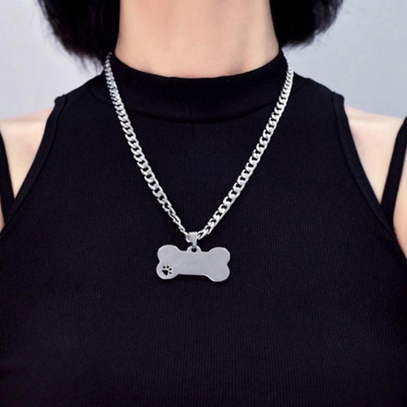 Dog Footprints Bone Pendant Necklace Clavicle Chain Necklace Simple Choker Thick Chain Necklace Jewelry for Women Men