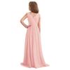 Glänzendes gerafftes verwobenes Chiffon-Kleid für Mädchen V-Ausschnitt ärmelloses Design Blumenmädchen langes Kleid Hochzeitsfeier Kleid