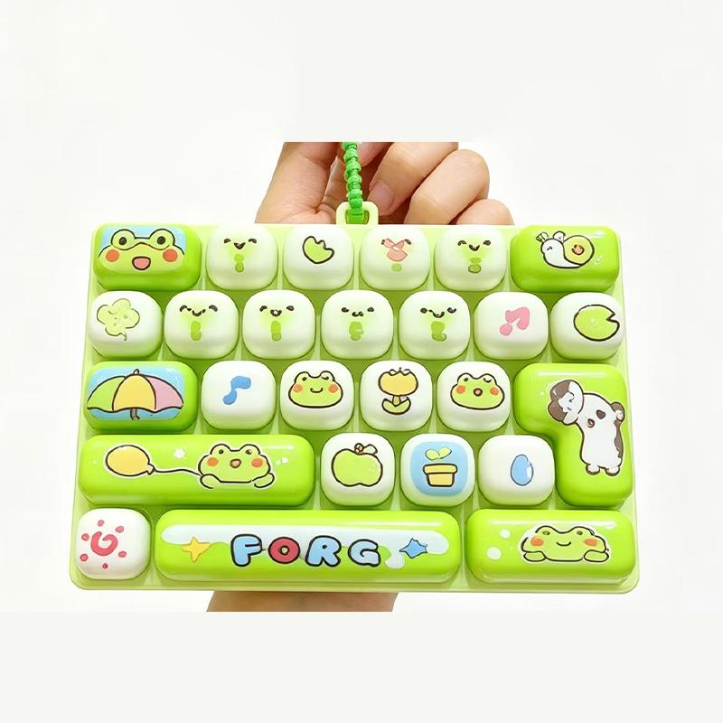 26 Keys Simulation Keyboard Keychain Stress Relief Fidget Clicker Keyboard with Cute Animal Print Bag Charm Desktop Decoration