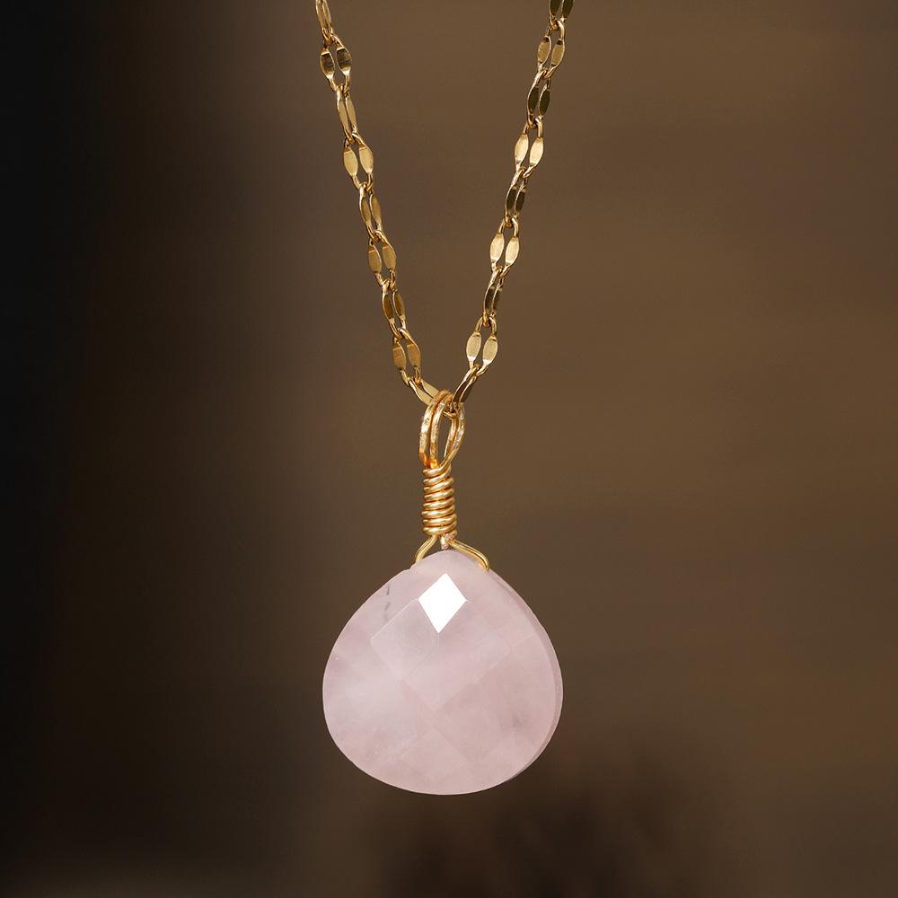 Natural Stone Pendant, Cut Water Droplet Necklace, Blue Gold Amethyst jewelry,Christmas Gift, Stocking Stuffers, Valentine's Day Gift