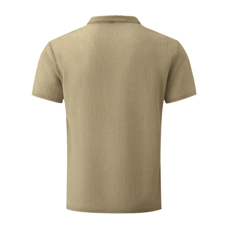 Men Waffle Knit Short Sleeve T-Shirt Casual Solid Color Slim Fit Basic Tee