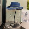 Big Brimmed Jeans Fisherman Hat With Tie Belt Sunscreen Hat Fashion Denim Bucket Hat  Girls
