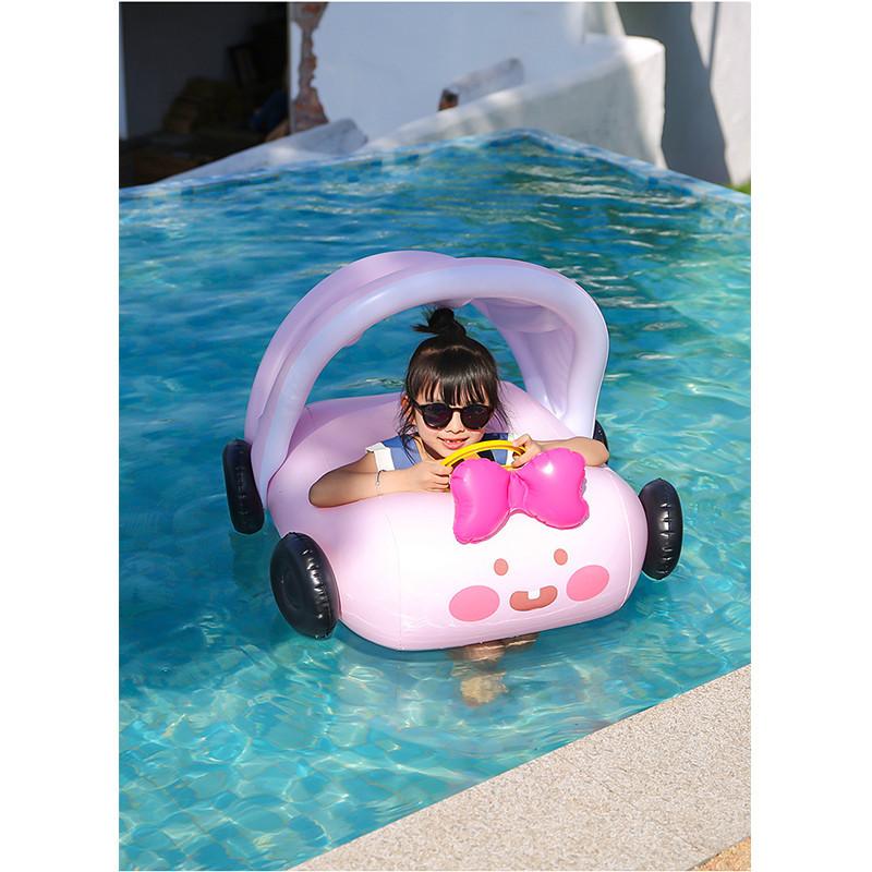 Inflatable Cartoon Car Seat Boat With Sunshade Steering Wheel For Children Swimming Activities