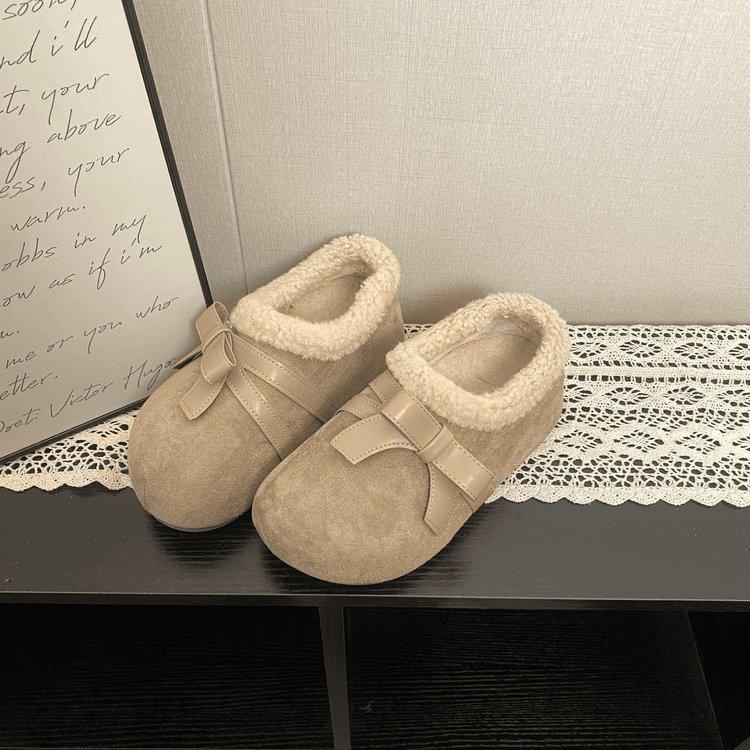 Thick-soled Birkenstocks, velvet temperament bow models, new winter models, soft-soled outer wear cotton shoes to keep warm