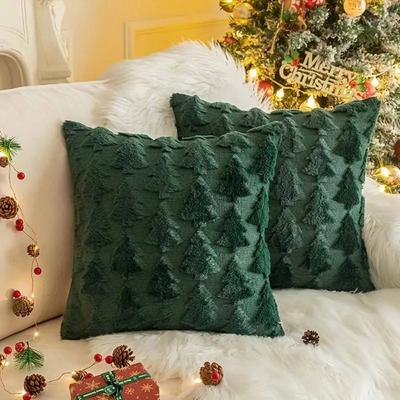 Housse de coussin en peluche de Noël Housse de coussin à motif 3D Couleur unie Housse de coussin Vert/Rouge/Blanc Housse de coussin douce Décoration de maison