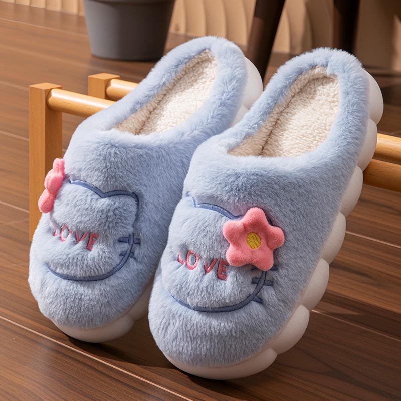 

Хлопковые тапочки на каблуке, толстая подошва, новые милые студенческие тапочки 2025 года, зимние плюшевые теплые хлопковые туфли Size 40-41 [Size 1-2 smaller shoes]