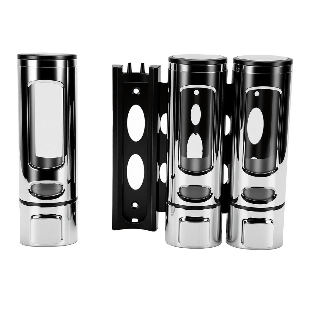 Dispenser da Doccia a 3 Scomparti 3x400ml Grande Capacità Ricaricabile Montato a Parete Dispenser per Shampoo e Balsamo per Bagno