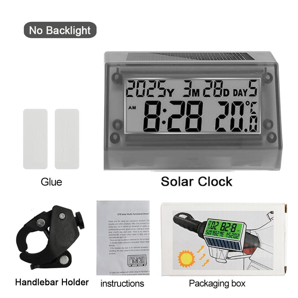 

Waterproof Solar Clock Motorcycle Handlebar Watch Digital Date Thermometer LCD Backlight Display Stick-On Dashboard Car Clock
