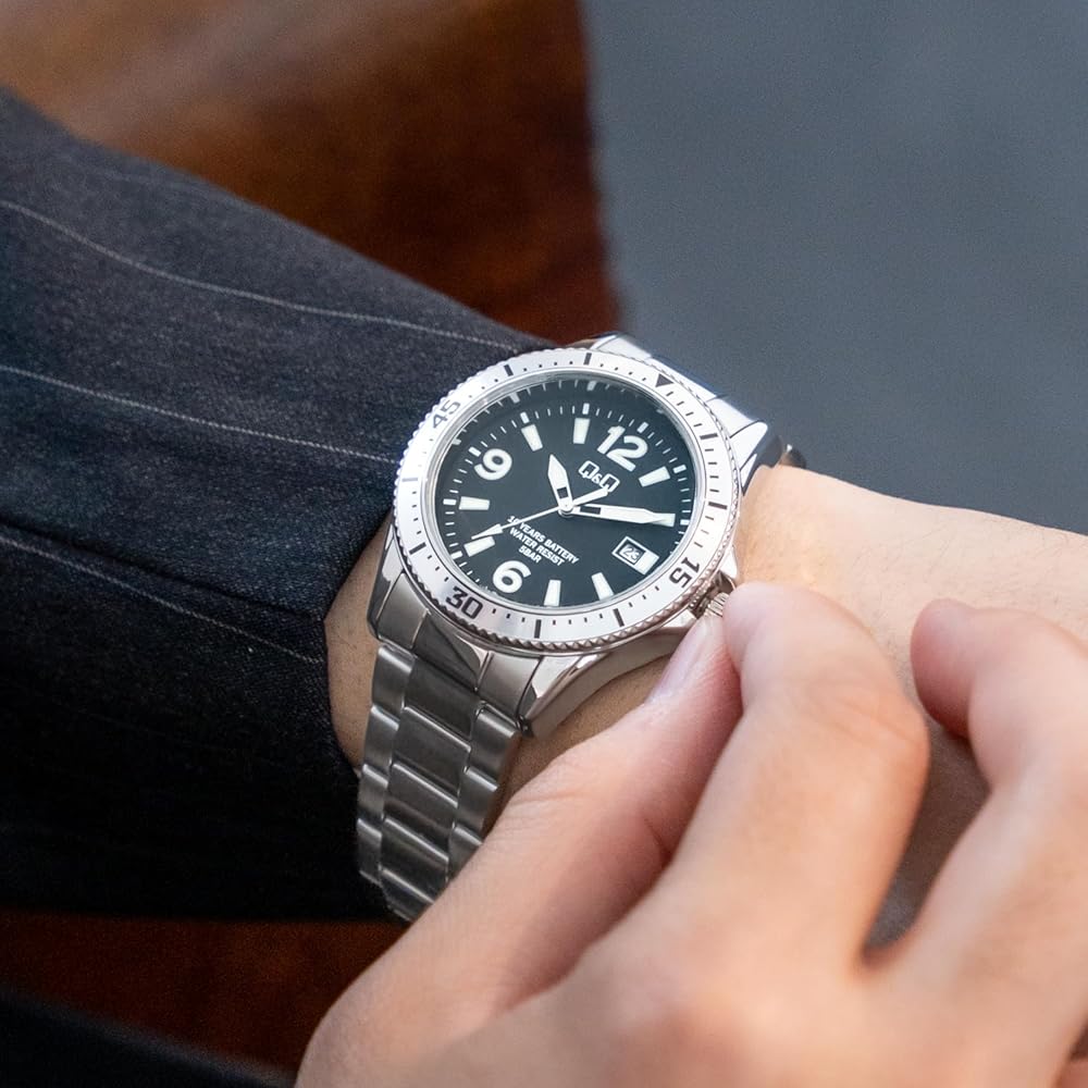 Citizen Q&Q Analog Watch 10-Year Battery Life Waterproof Date Metal Band A24A-003PK Men's Black