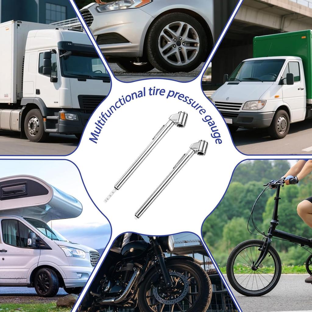 2Pcs Tire Pressure Gauge Dual Head Pencil Tire Gauge 10-120PSI Heavy Duty Dual Foot Air Pressure Gauges for Truck Car Motorcycle Bicycle