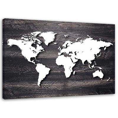 Impression sur toile, Carte du monde sur bois gris