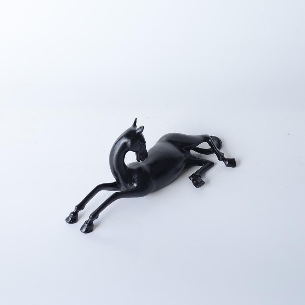 Metal Handicrafts Black Horse Simulation Animal Sculpture Black Horsereclining Statue Metal Figurine Home Decoration Accessories