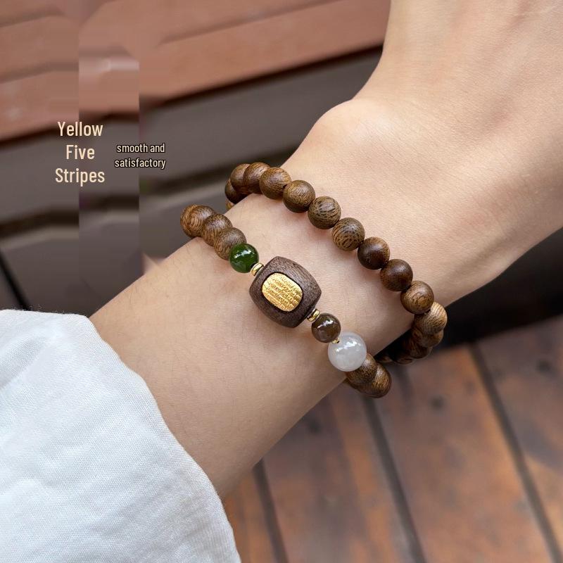 Hong Kong Yellow Qi 6mm Agarwood Five-Stripe Double-Loop Bracelet 6mm
