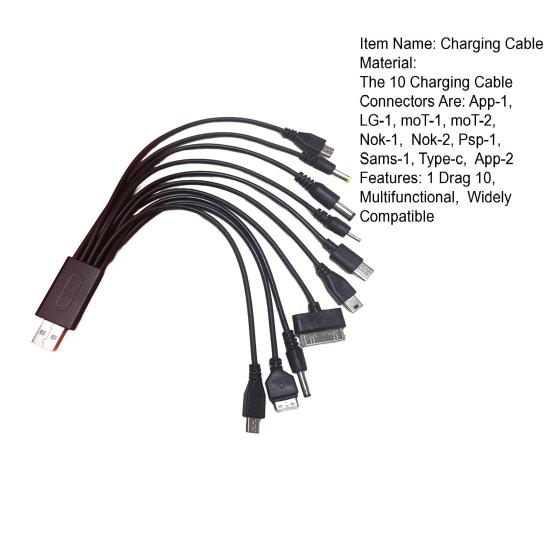 USB Data Cable 1 Drag 10 Multifunctional Plug Play Widely Compatible Charge USB Multi Charger Data Cord for Home