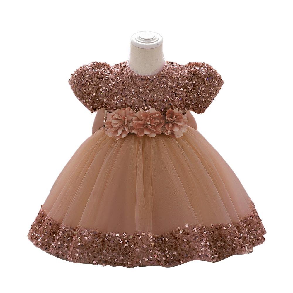 Mädchen Kurzarm Pailletten Puffrock Prinzessinnenkleid - Kinder Festkleidung
