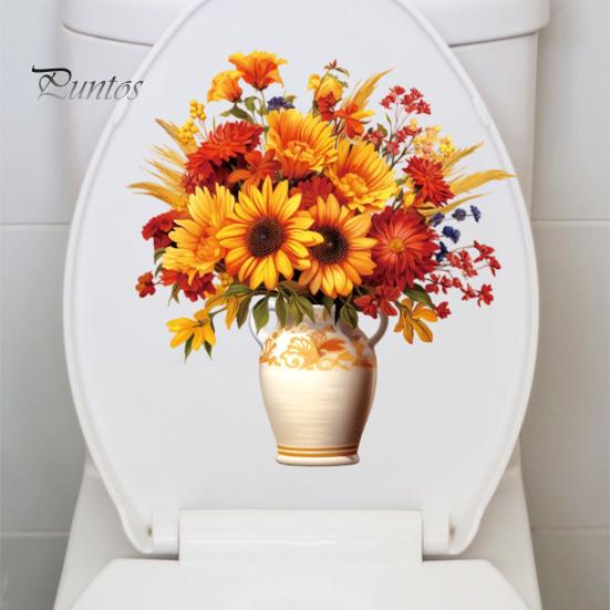 Self Adhesive Toilet Bowl Decals Flowers Cover Sticker Decals, Sunflower Waterproof Durable Seat Stickers Lid Tank Self-Adhesive Bathroom Wall