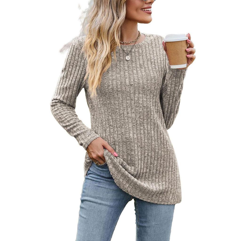 Women's Fashion Casual Autumn Winter Solid Color Print Long Sleeve O-Neck Blouses & Shirts