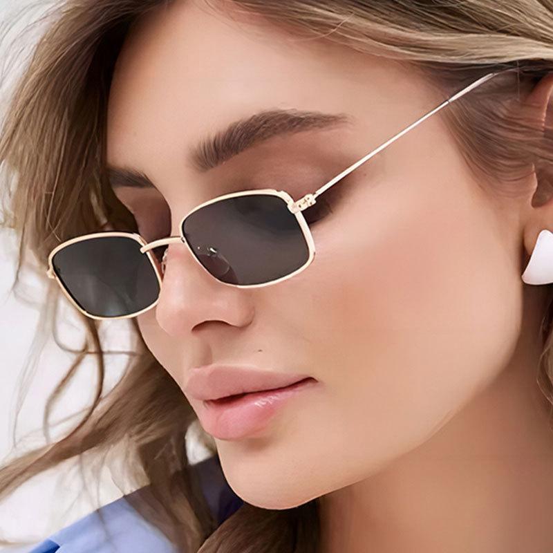 Non-polarized Candy Color Metal Cat Eye Sunglasses Female Summer Street Eyewear for Women Style