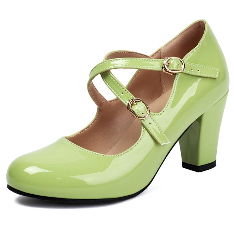 Women's Green High Heels Mary Jane Shoe Cross-strap Black White Pink Heeled Party Wedding Shoes Ladies Dress Pumps Elegant