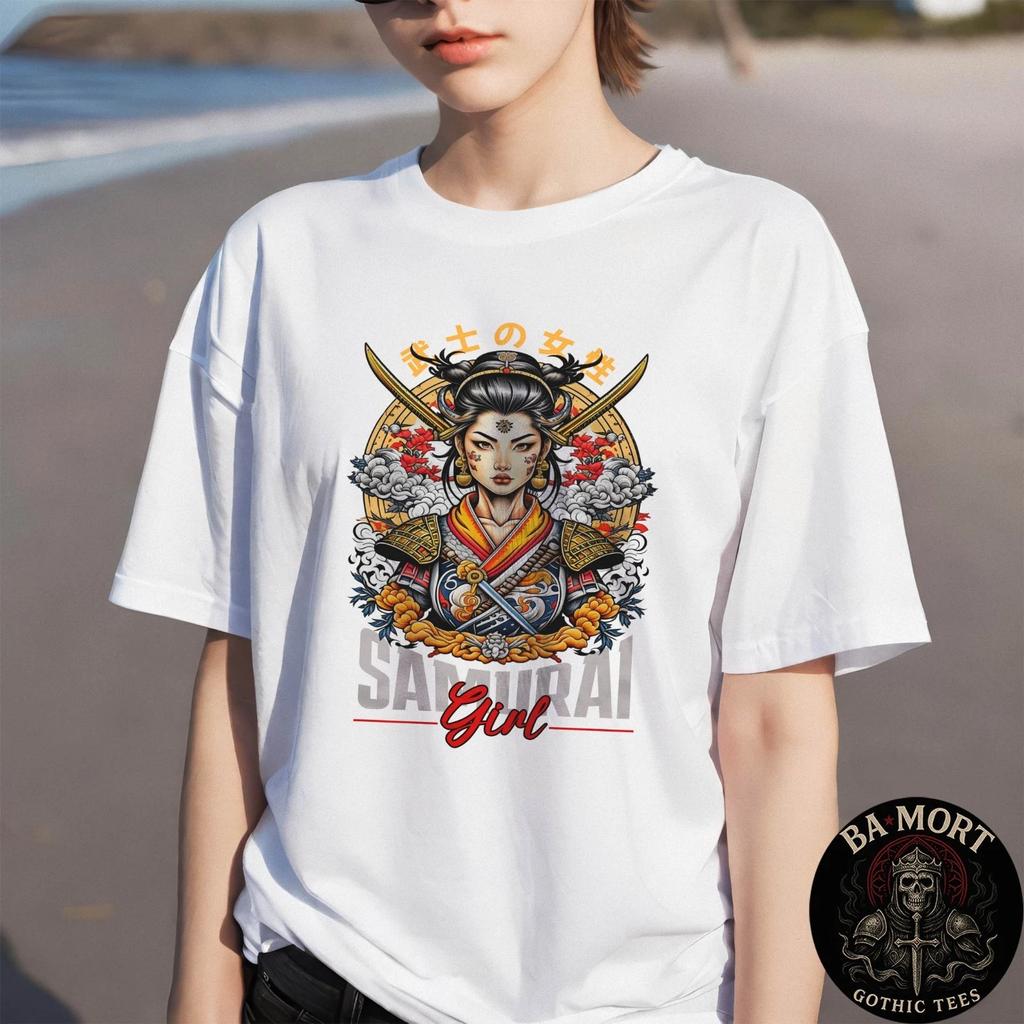 Samurai Girl Japanese Female Warrior Katana 100% Cotton T-shirt Mens Tees Top