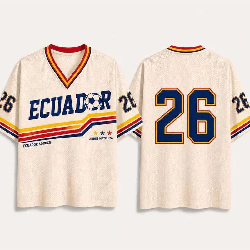 Huiteng10 Heren Retro Ecuador Nummer 26 Voetbalshirt V-hals Korte Mouwen T-shirt Ademend Voetbalwedstrijd 26 Uniform Unisex Casual Sport Top L
