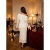 Self-improvement Slimming Annual Party Dress with A Cinched Waist, Mid-length, Wrap-style, Open Collar, Shoulderless, Sheer Lace, Large Size.