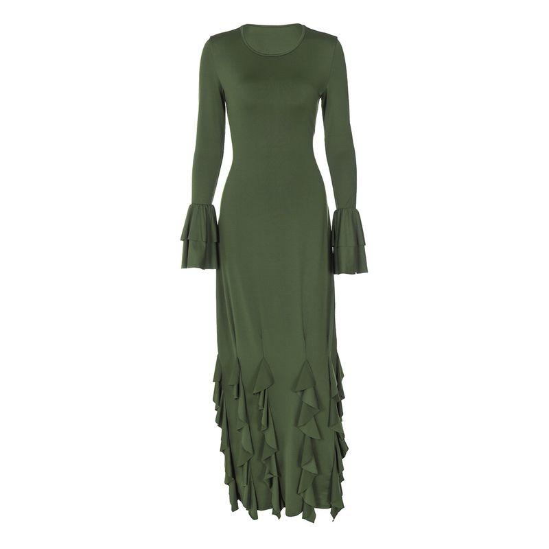 European and American Women clothes 2024 Autumn New Product Fashion Slim fit Lace-up Lace Long sleeve dress Foreign Trade Women