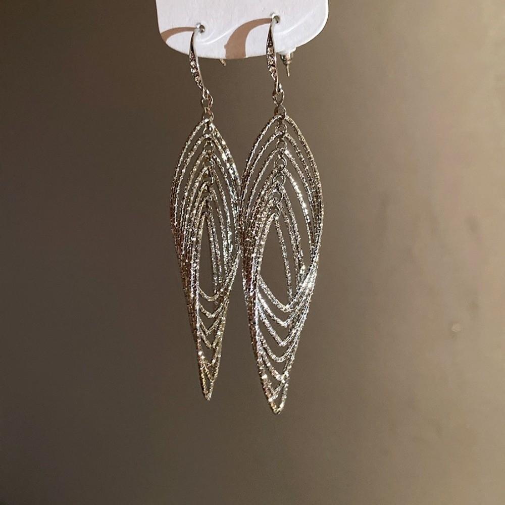 Oval Hollow Long Tassel Dangle Earrings Gold Silver Ear Hook Exquisite Ear Clip Party