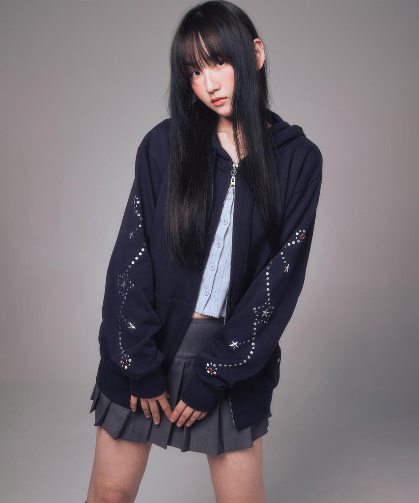 Youhee Star Hotfix Hood Zip-Up Navy