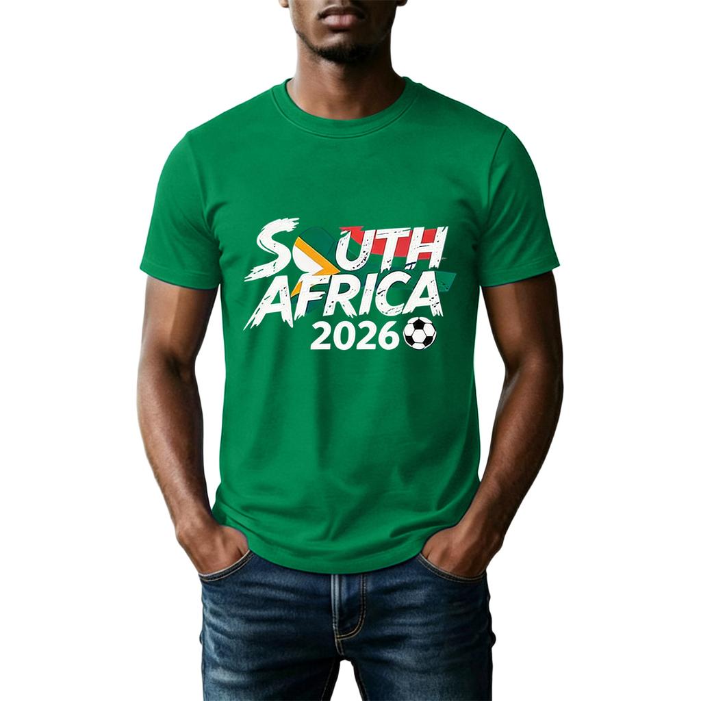 Unisex Voetbal Fan Shirt Zuid-Afrika 2026 Support Shirt Casual Top met Korte Mouwen voor Voetbal Evenementen en Sportactiviteiten