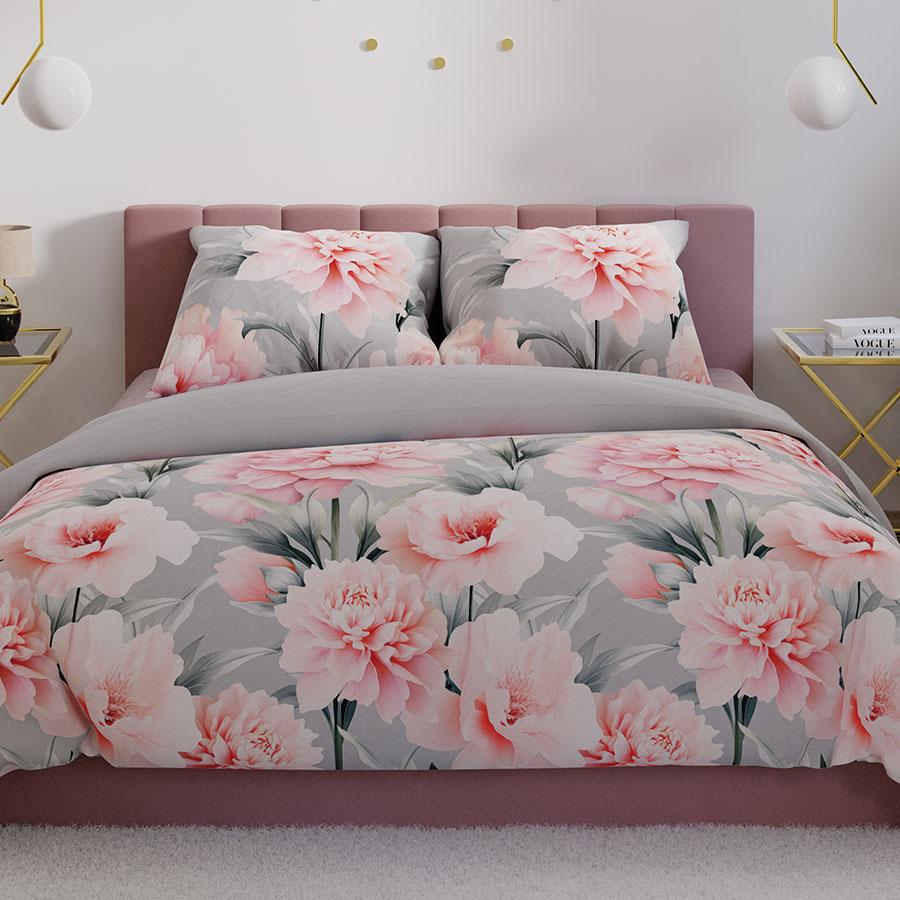 MARIGOLD bedding set 160x200 cm - satin cotton, floral pattern