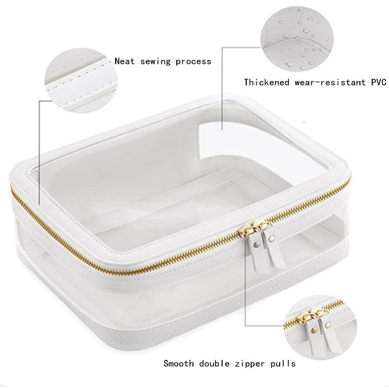 Fashion Custom Eco-Friendly Large PVC Leather Cosmetic Bag Portable Travel Water-proof for Pouch Clear Makeup Storage