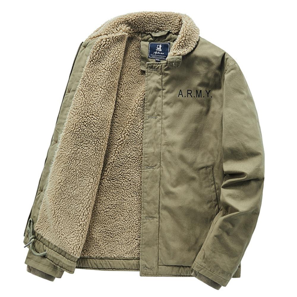 Lamb wool short coat men's winter thickened fur collar fleece tooling bomber jacket cotton coat lamb wool cotton coat