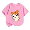 Kids Boys Girls 100% Cotton Crew Neck Short Sleeve T-Shirt, Cute Orange White Cartoon Hamster Print Casual Soft Breathable Tee for Children Daily Wear