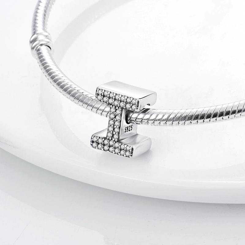 Original A-Z Alphabet Charms Bead 925 Silver 26 Letters CZ Zircon Heart Love Charm Fit Bracelet Bangle Jewelry Making
