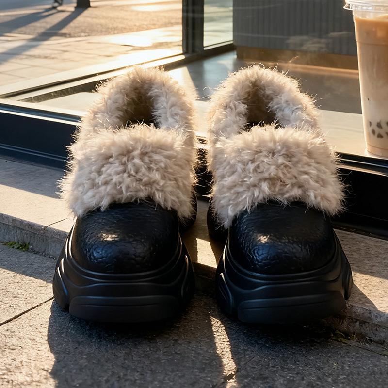 

Women s thick-soled winter fur one lightweight warm anti-cold padded snow boots non-slip wear casual sneakers cotton boots fur shoes 40 чёрный