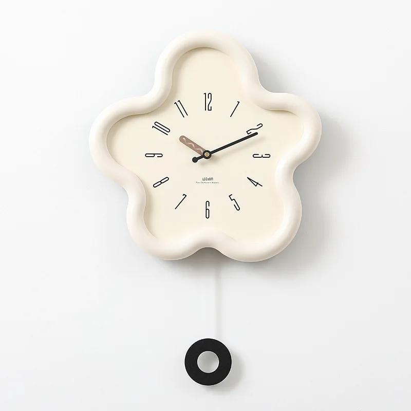 Cream Style Living Room Wall Clock Minimalist Digital Clock Restaurant Creative Swinging Digital Wall Clock Home Decoration