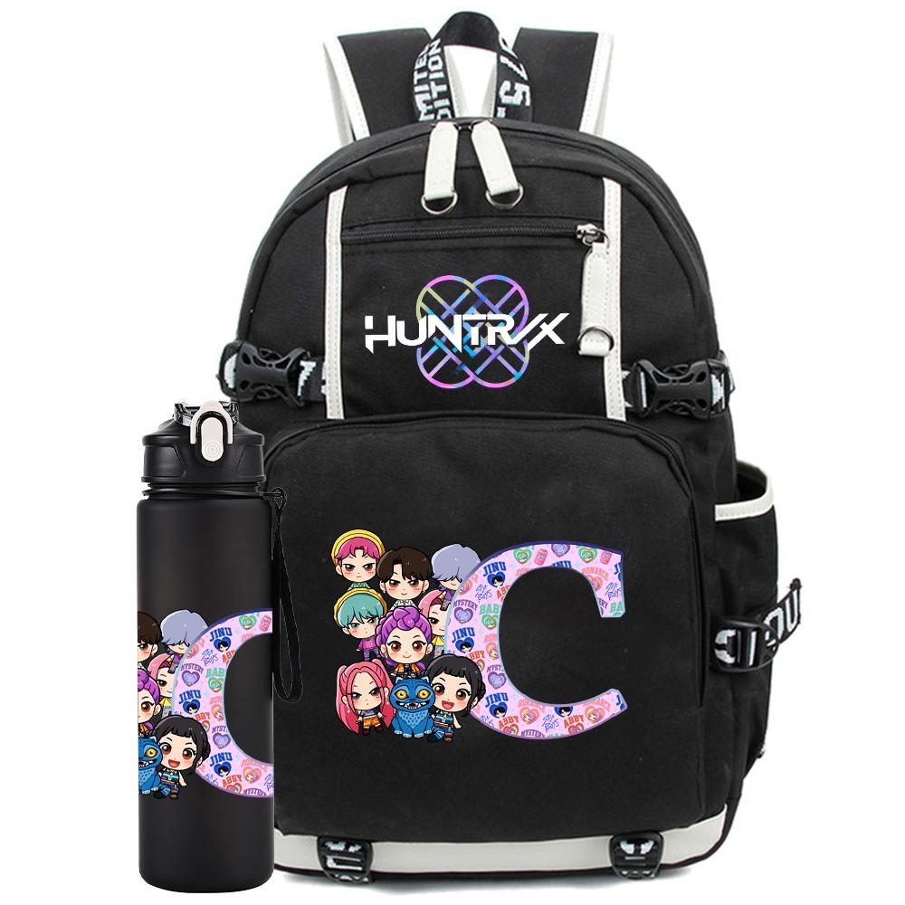 2 Stück/Set 26 Englische Buchstaben K-Pop Aufdruck Rucksack mit 750ml Wasserflasche für Teenager Schüler Mädchen Junge Schultasche Kinder Geschenk Große Kapazität Reisetasche