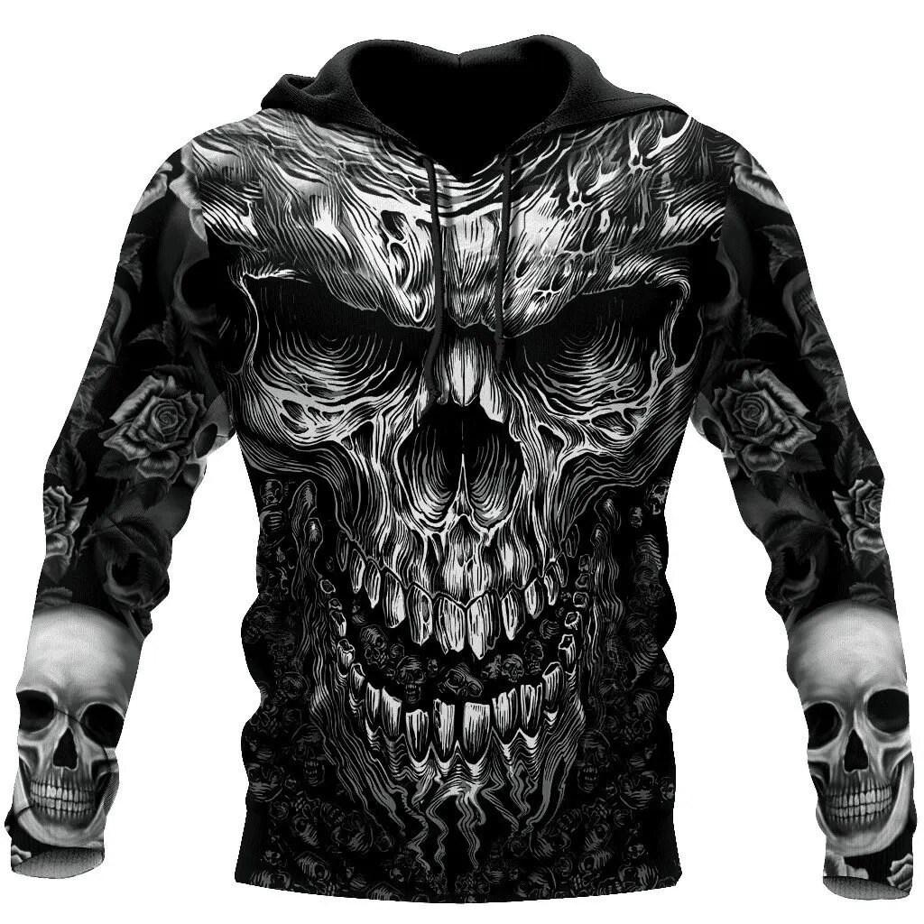Spring Autumn Men's Hoodie 3D Printing Skull Pattern Hoodie Fashion Daily Casual Sweatshirt Pocket Pullover Men's Clothing