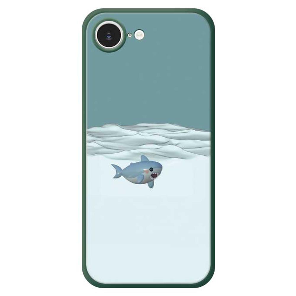 

For iPhone 16e Case Cute Shark Pattern Printing Straight Edge TPU Phone Back Cover Green