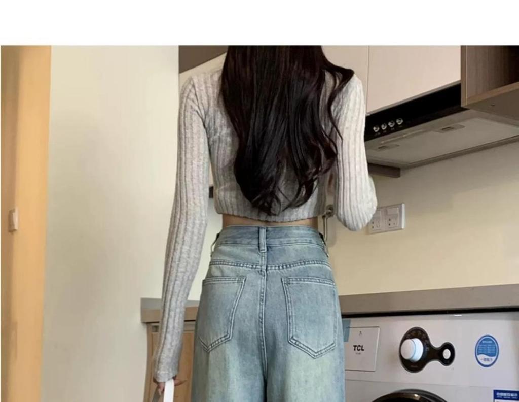 Damen Frühling/Sommer Retro Blaue High-Waist Straight-Leg Jeans - Schlankmachend, Lockere Passform, Fleecegefüttert für Kurvige Figuren