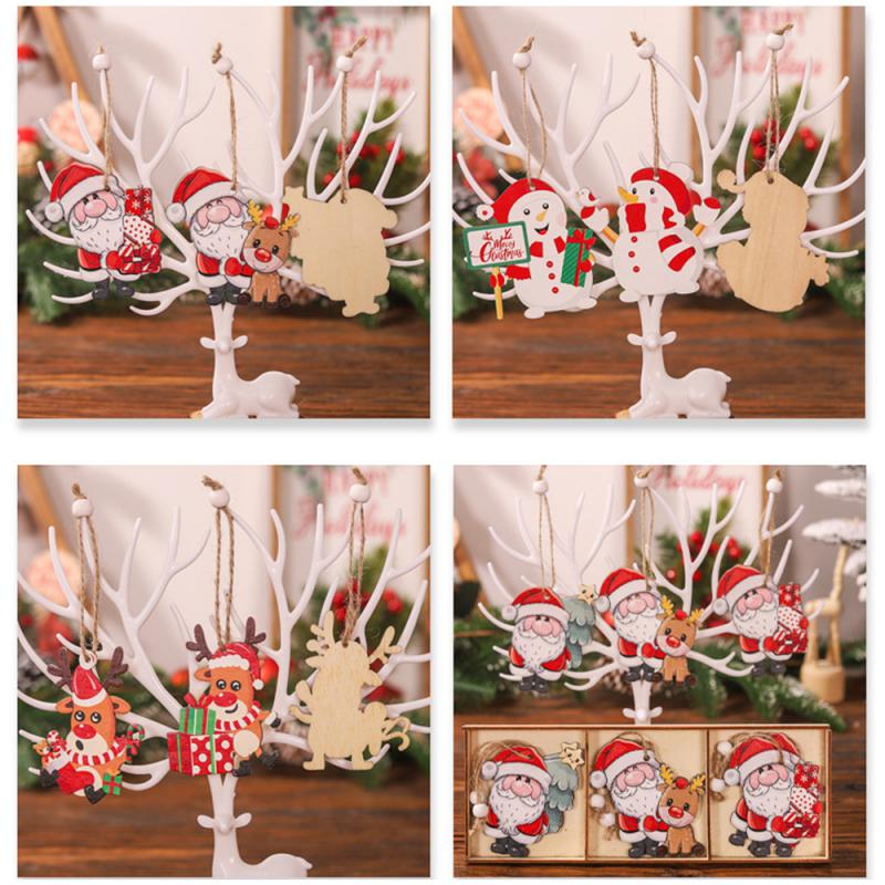 2025 Wooden Santa Claus Pendant Merry Christmas Decorations For Home Navidad Elk Snowman Ornaments Xmas Tree Decor Noel New Year